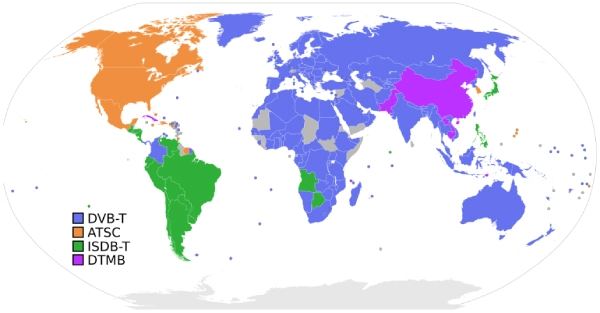 Global digital television standards by region
