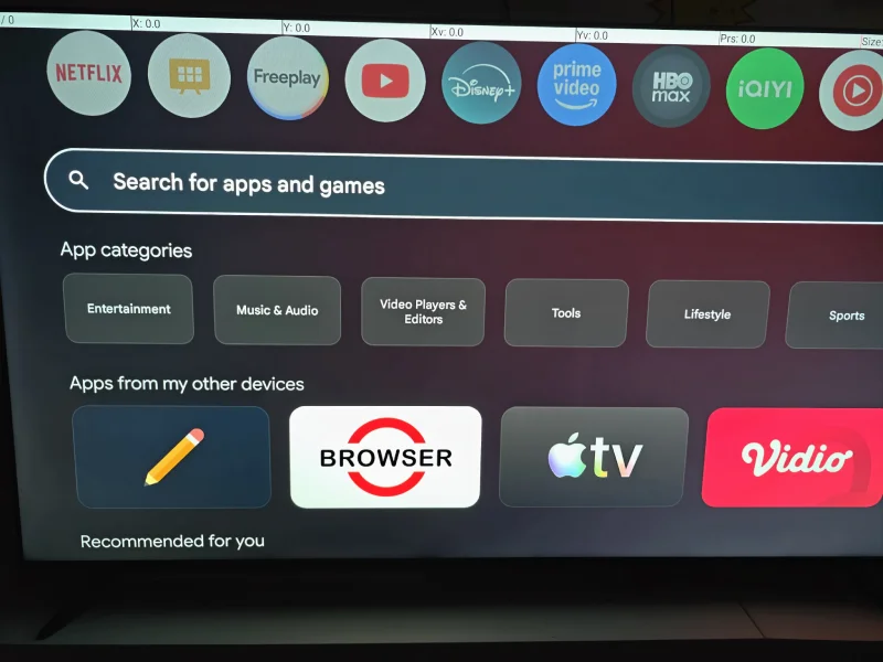 A TV showing apps to be installed in google play store